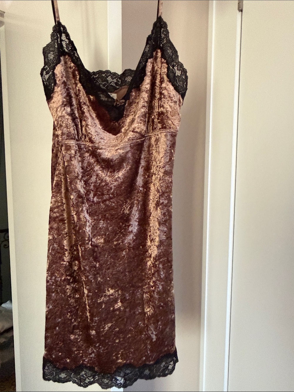 Arianne Brown Velvet Slip with Black Lace Trim size M